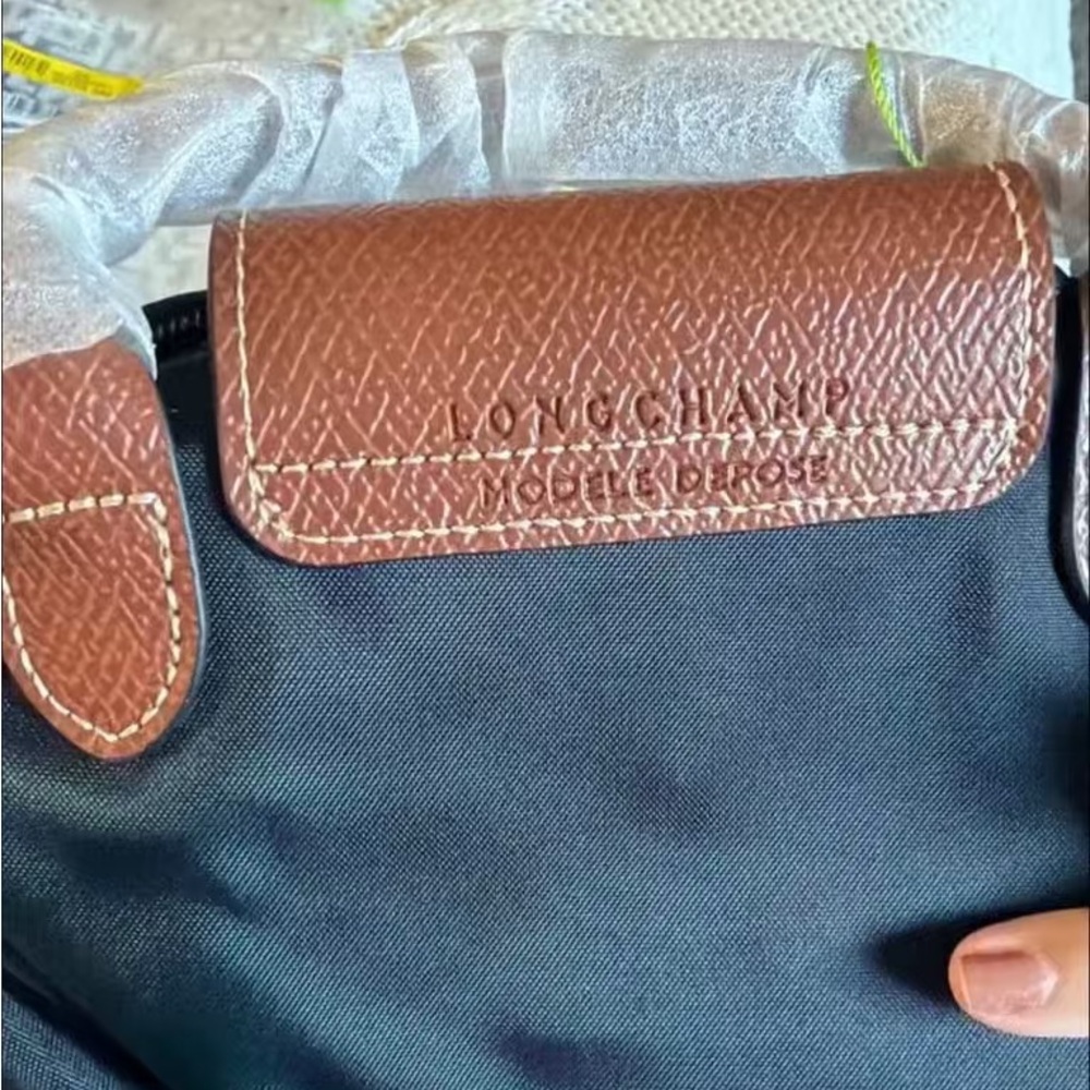 Longchamp Black Nylon Mini Top-Handle Bag with Brown Leather Trim - Picture 3 of 3